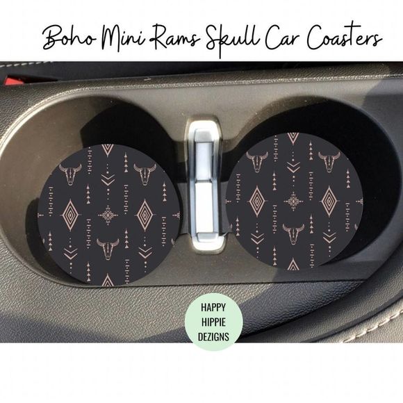 Boho Mini Rams Skull Car Coaster 2 Pack - Picture 2 of 5